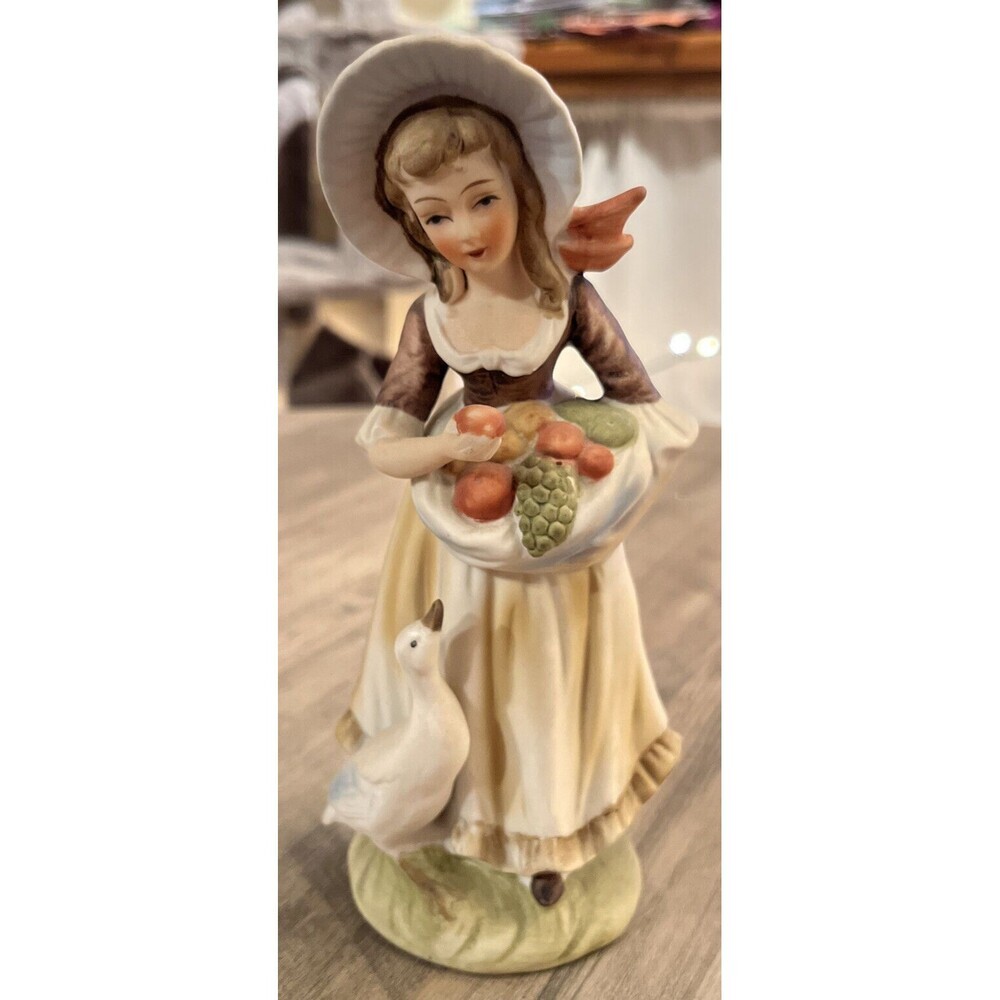 Vintage Lefton Porcelain Girl With Fruit Basket Figure #6988 Japan MCM